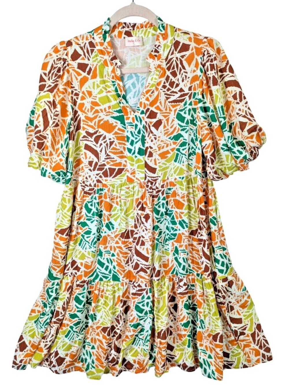 Hailey & Co Women size S Pocket Mini Dress Puffed Sleeve Bohemian Flowy Festival